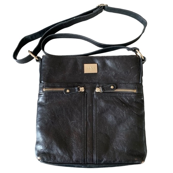 BACI Italy Black  Leather Crossbody Bag Purse Pink Heart Lining - Picture 1 of 9